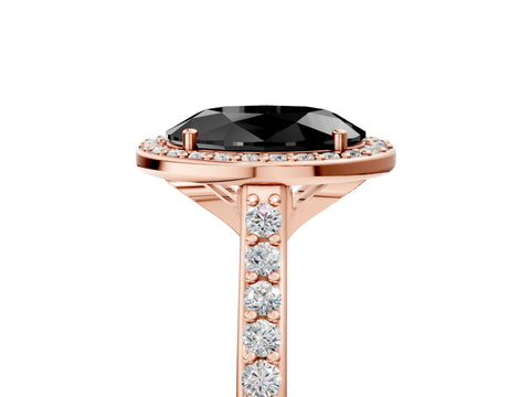 Rose gold Fancy Black Oval Cut Halo Round Diamond Pavé Band with Four-Prong Setting_8