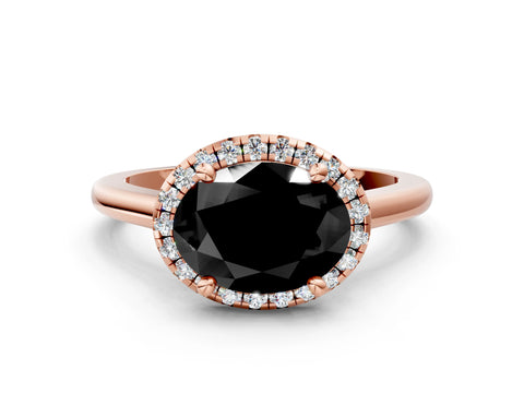 Rose gold Fancy Black Oval Cut Halo Round Diamond Solitaire Engagement Ring with Pave Band and Four-Prong Setting_12