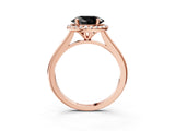 Rose gold Fancy Black Oval Cut Halo Round Diamond Solitaire Engagement Ring with Pave Band and Four-Prong Setting_15