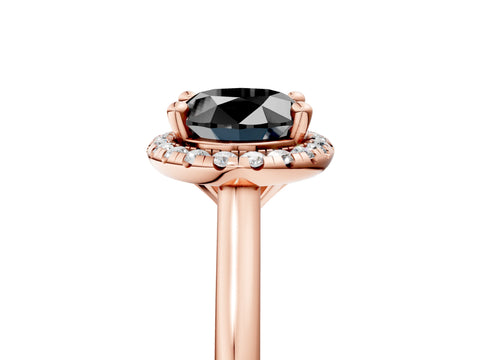 Rose gold Fancy Black Oval Cut Halo Round Diamond Solitaire Engagement Ring with Pave Band and Four-Prong Setting_17