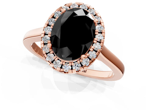 Rose gold Fancy Black Oval Cut Halo Round Diamond Solitaire Ring with Pavé Band and Four-Prong Setting_1