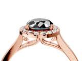 Rose gold Fancy Black Oval Cut Halo Round Diamond Solitaire Ring with Pavé Band and Four-Prong Setting_4