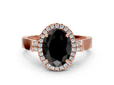Rose gold Fancy Black Oval Cut Halo Round Diamond Twist Band with Four-Prong Setting