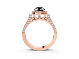 Rose gold Fancy Black Oval Cut Halo Round Diamond Twist Band with Four-Prong Setting_3