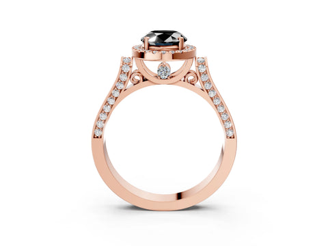 Rose gold Fancy Black Oval Cut Halo Round Diamond Twist Band with Four-Prong Setting_3