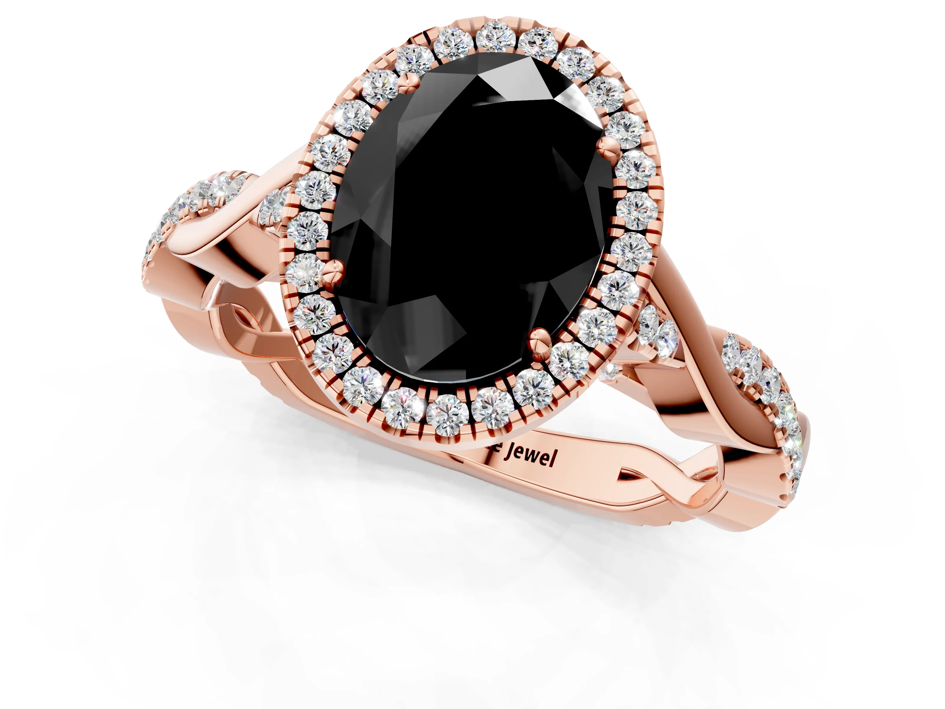 Rose gold Fancy Black Oval Cut Halo Twist Band with Four-Prong Setting_1