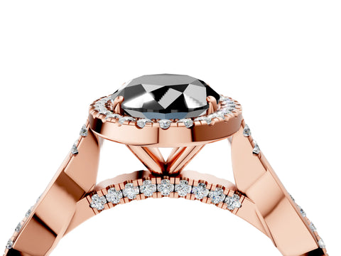 Rose gold Fancy Black Oval Cut Halo Twist Band with Four-Prong Setting_4