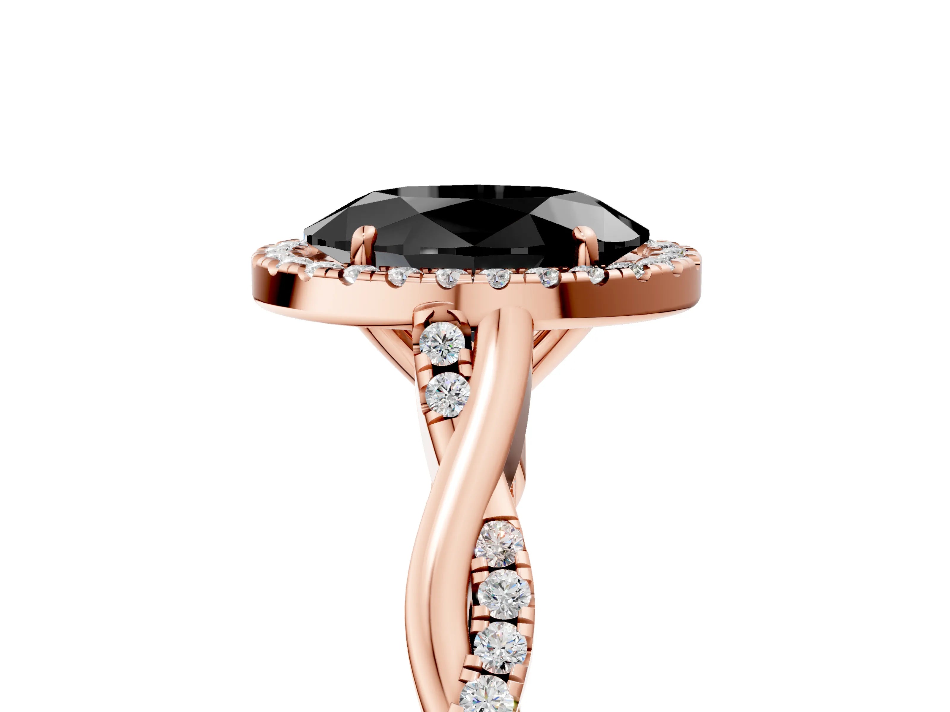 Rose gold Fancy Black Oval Cut Halo Twist Band with Four-Prong Setting_5