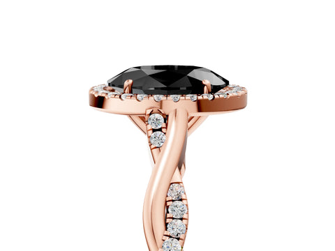 Rose gold Fancy Black Oval Cut Halo Twist Band with Four-Prong Setting_5