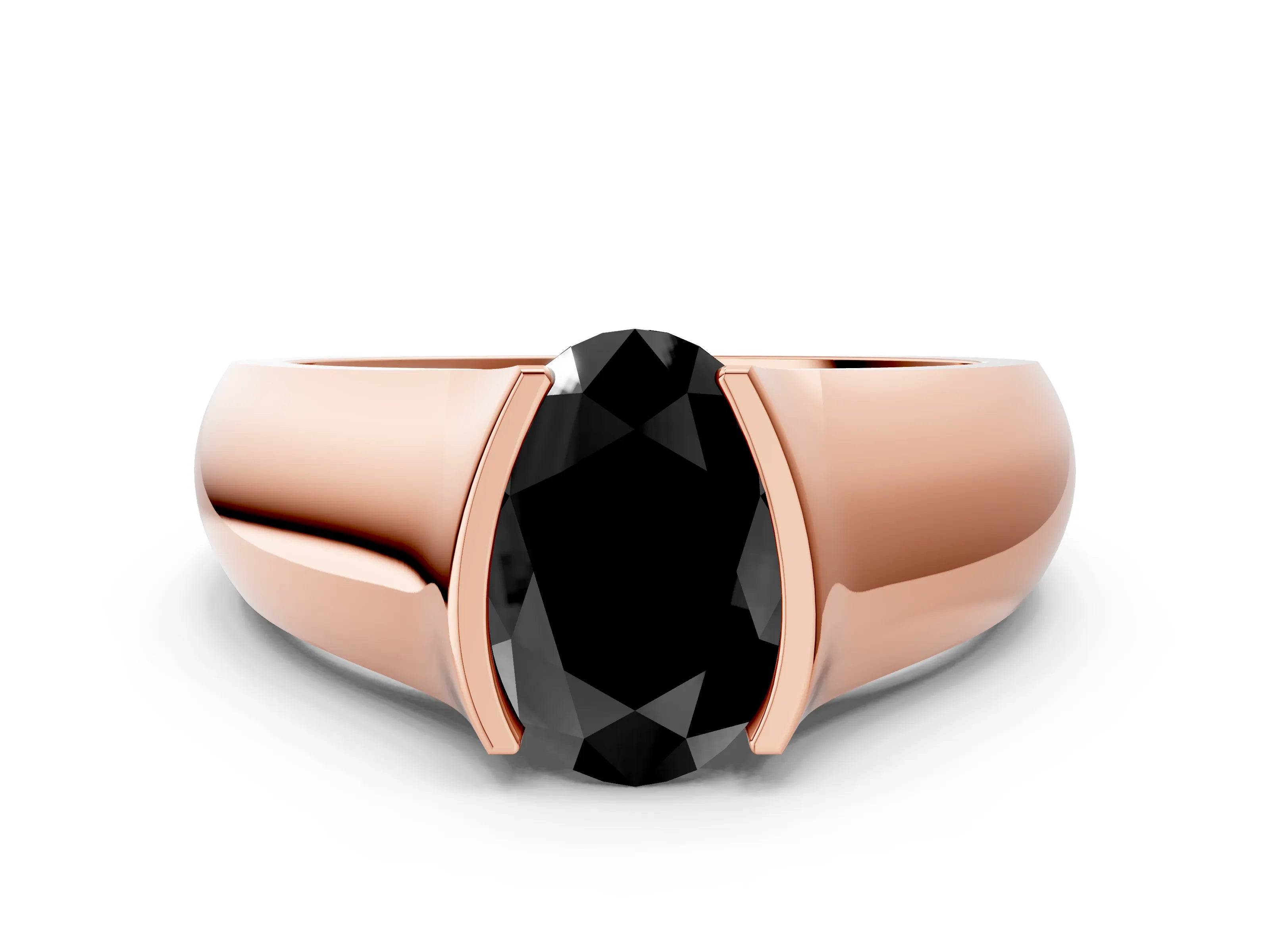 Rose gold Fancy Black Oval Cut Solitaire Bezel Set Diamond Ring with Wide Band