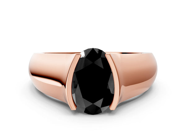 Rose Gold Oval Half Bezel Solitaire Engagement Ring Setting for Black Center