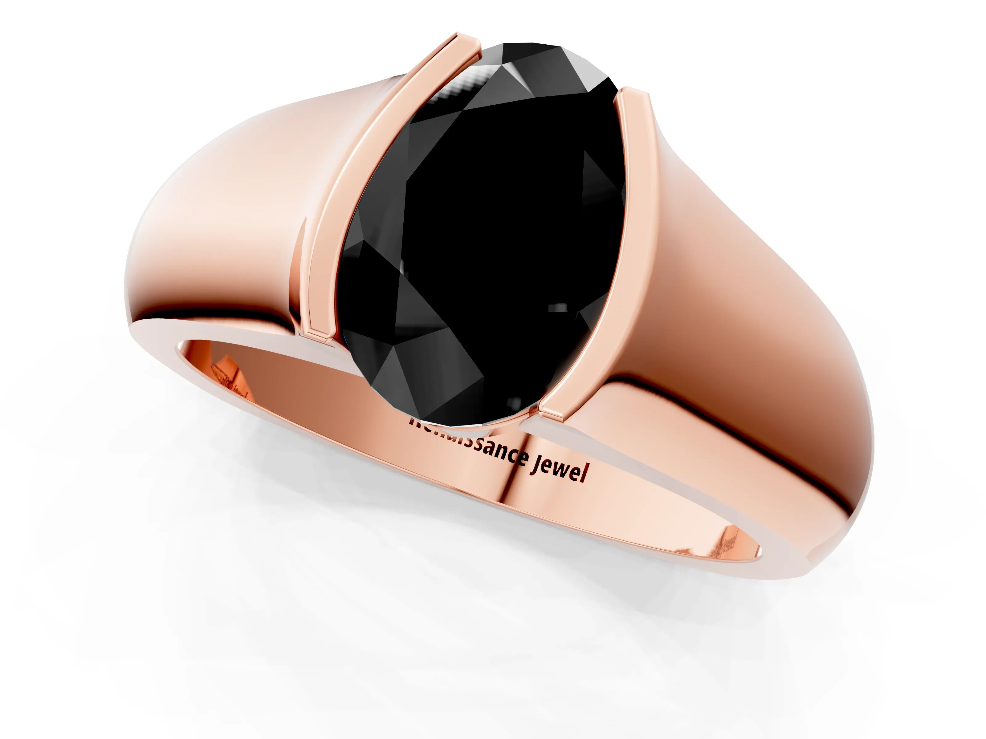 Rose gold Fancy Black Oval Cut Solitaire Bezel Set Diamond Ring with Wide Band_1