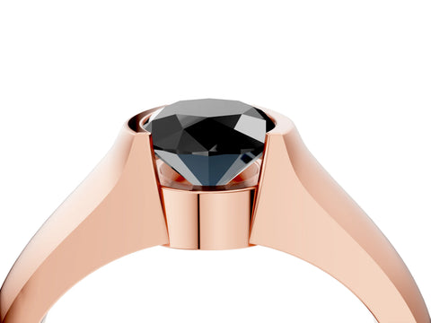 Rose gold Fancy Black Oval Cut Solitaire Bezel Set Diamond Ring with Wide Band_4
