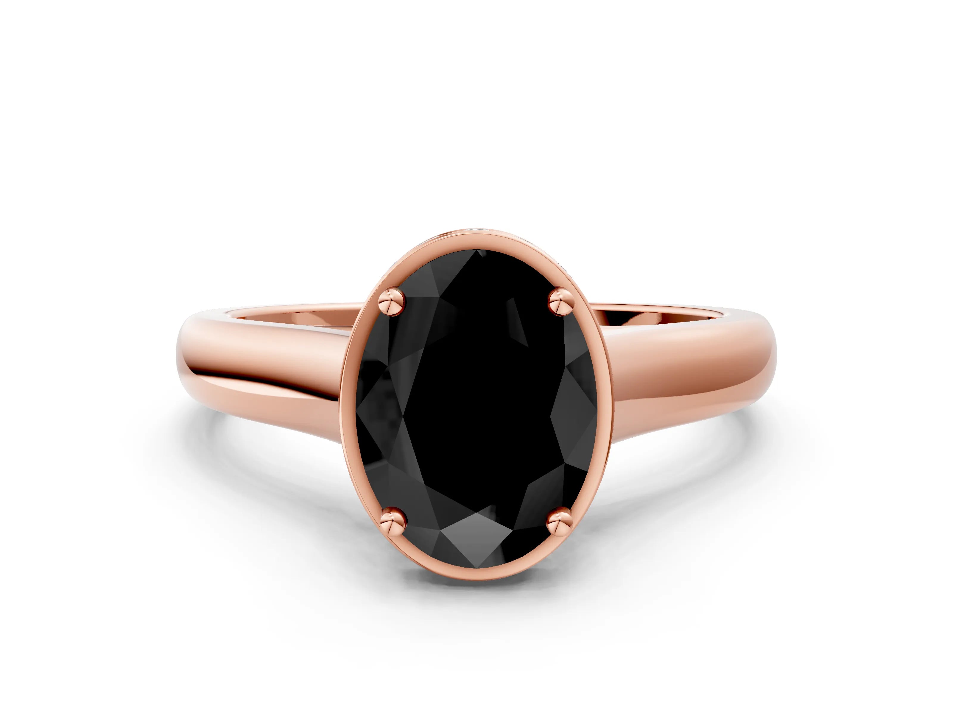 Rose gold Fancy Black Oval Cut Solitaire Diamond Engagement Ring with Four-Prong Setting and Tapered Band