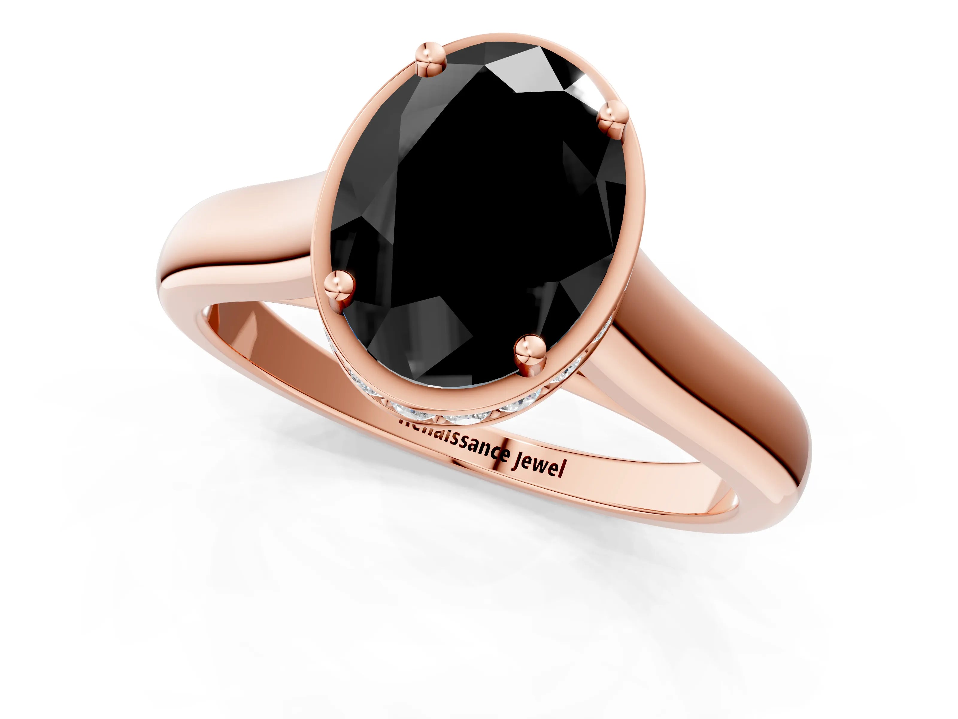Rose gold Fancy Black Oval Cut Solitaire Diamond Engagement Ring with Four-Prong Setting and Tapered Band_1