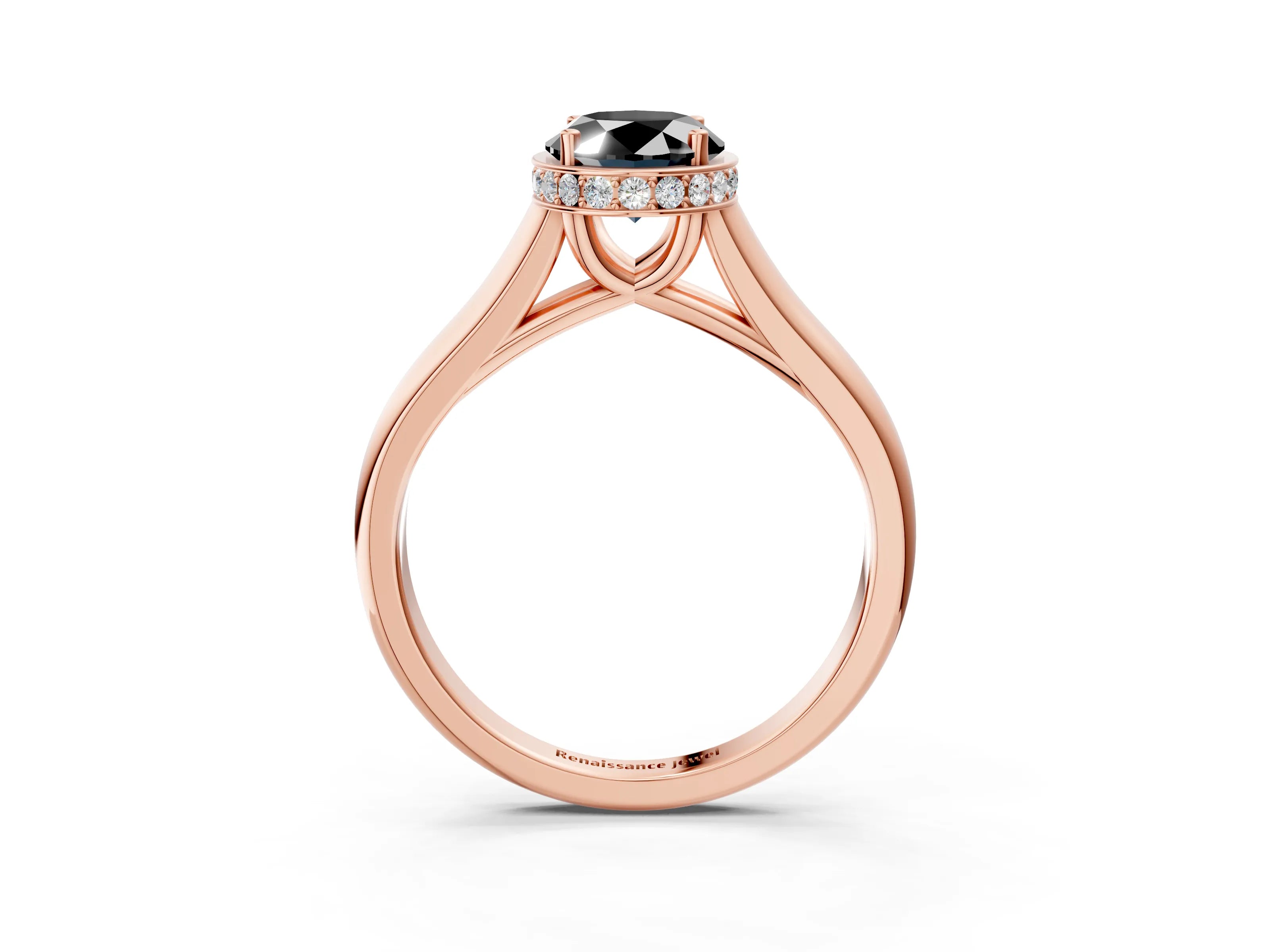 Rose gold Fancy Black Oval Cut Solitaire Diamond Engagement Ring with Four-Prong Setting and Tapered Band_3