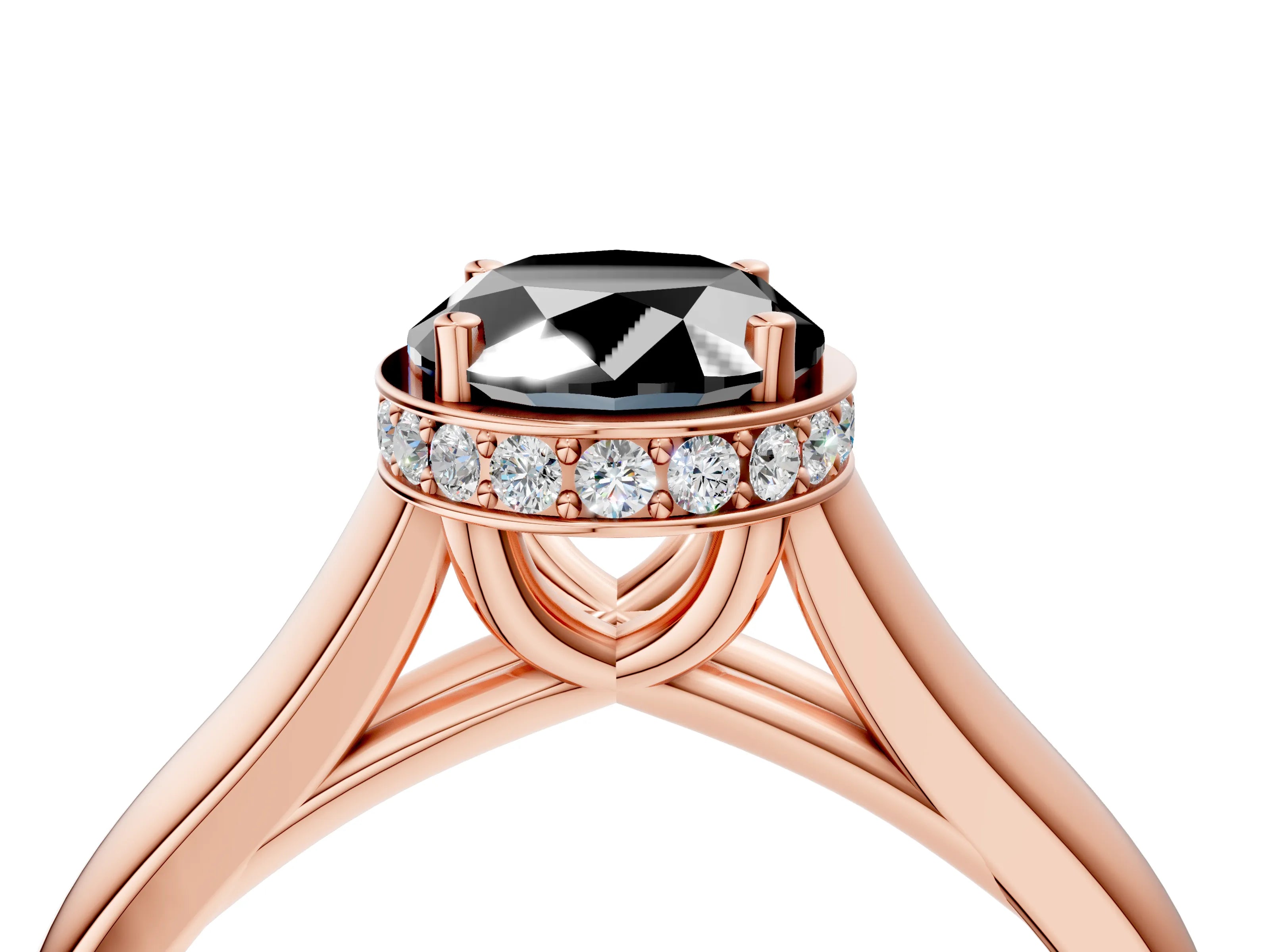 Rose gold Fancy Black Oval Cut Solitaire Diamond Engagement Ring with Four-Prong Setting and Tapered Band_4