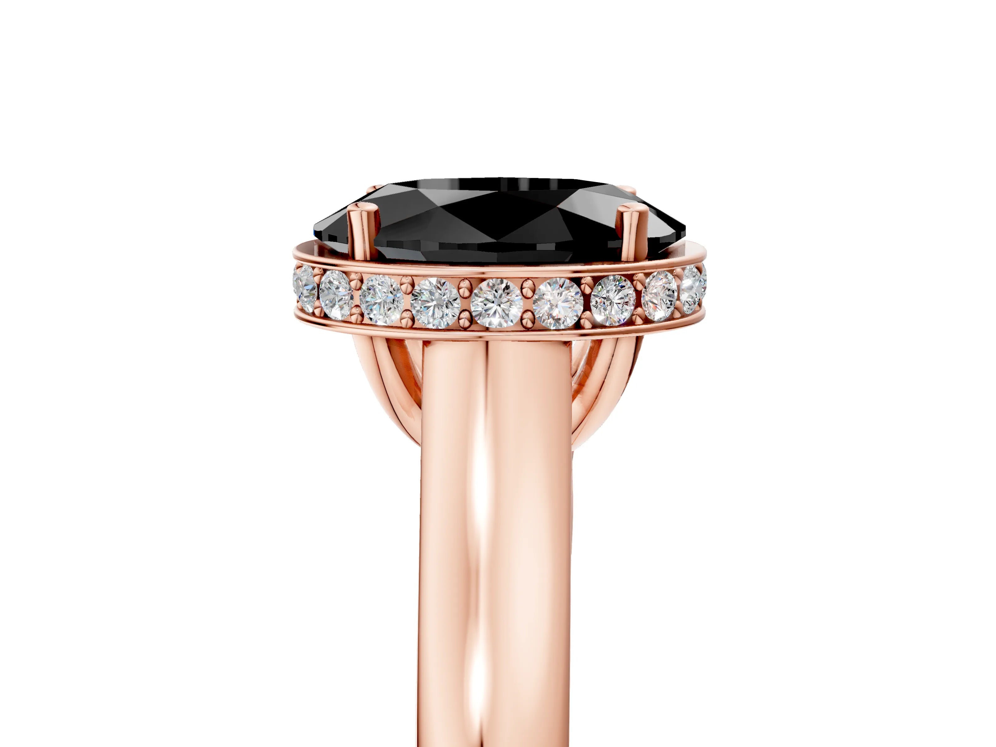 Rose gold Fancy Black Oval Cut Solitaire Diamond Engagement Ring with Four-Prong Setting and Tapered Band_5