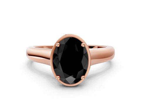 Rose gold Fancy Black Oval Cut Solitaire Diamond Engagement Ring with Four-Prong Setting and Tapered Band