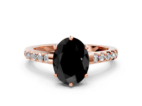 Rose gold Fancy Black Oval Cut Solitaire Diamond Engagement Ring with Pavé Band and Six-Prong Setting_12