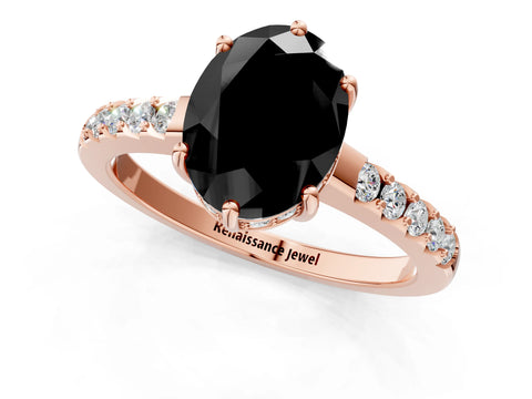 Rose gold Fancy Black Oval Cut Solitaire Diamond Engagement Ring with Pavé Band and Six-Prong Setting_13