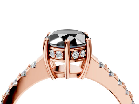 Rose gold Fancy Black Oval Cut Solitaire Diamond Engagement Ring with Pavé Band and Six-Prong Setting_16