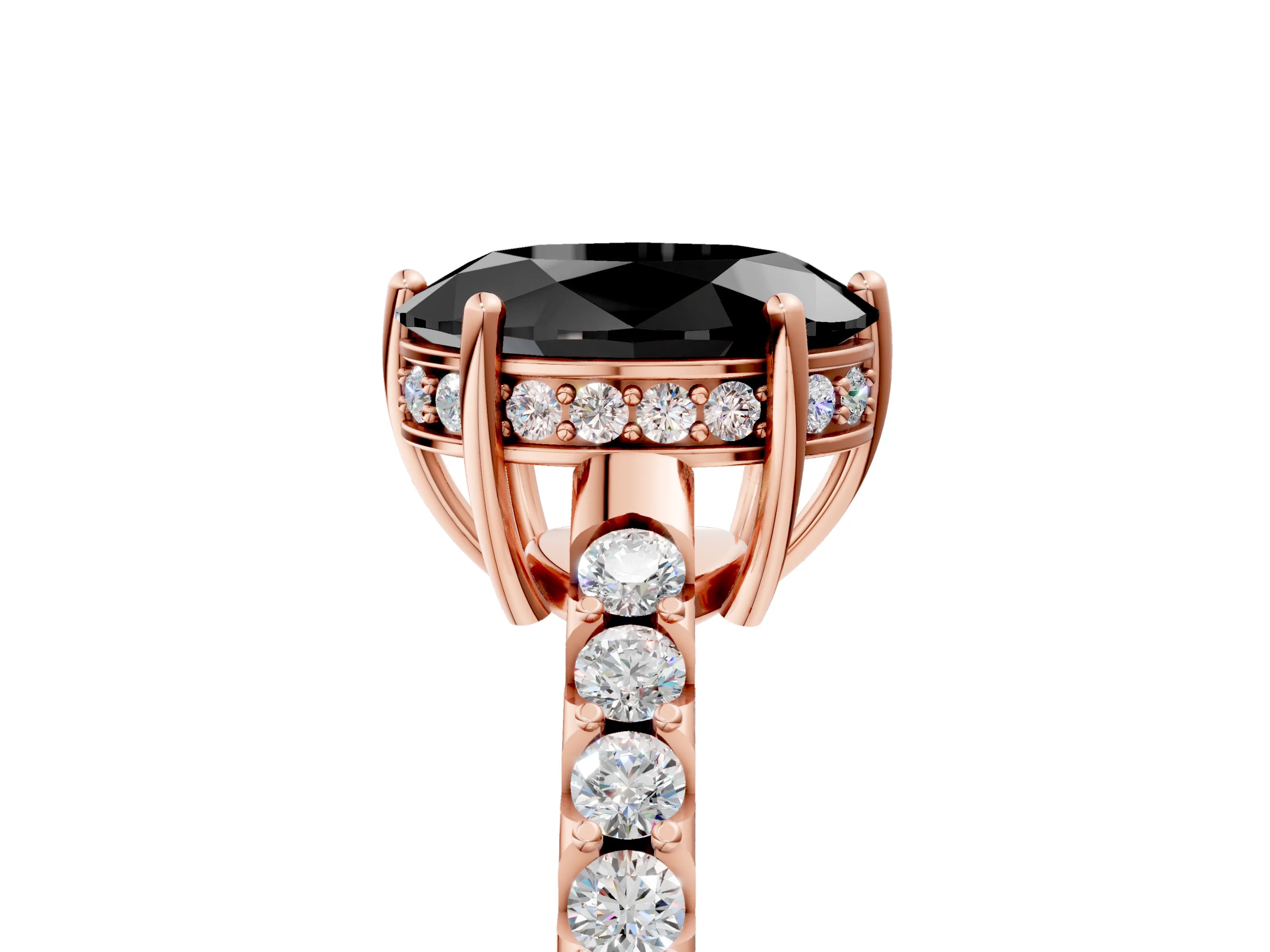 Rose gold Fancy Black Oval Cut Solitaire Diamond Engagement Ring with Pavé Band and Six-Prong Setting_17
