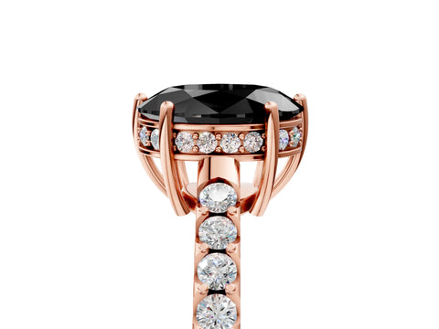 Rose gold Fancy Black Oval Cut Solitaire Diamond Engagement Ring with Pavé Band and Six-Prong Setting_17