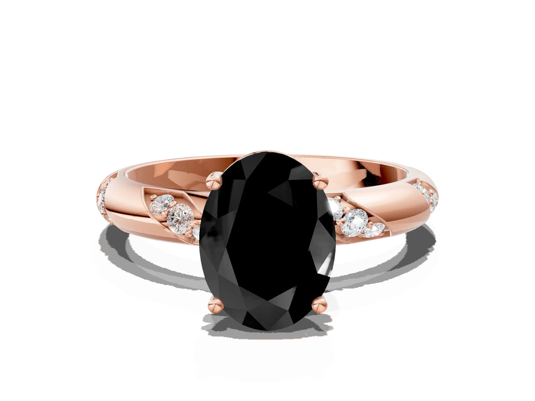 Rose gold Fancy Black Oval Cut Solitaire Diamond Engagement Ring with Twisted Pave Band and Four-Prong Setting_3