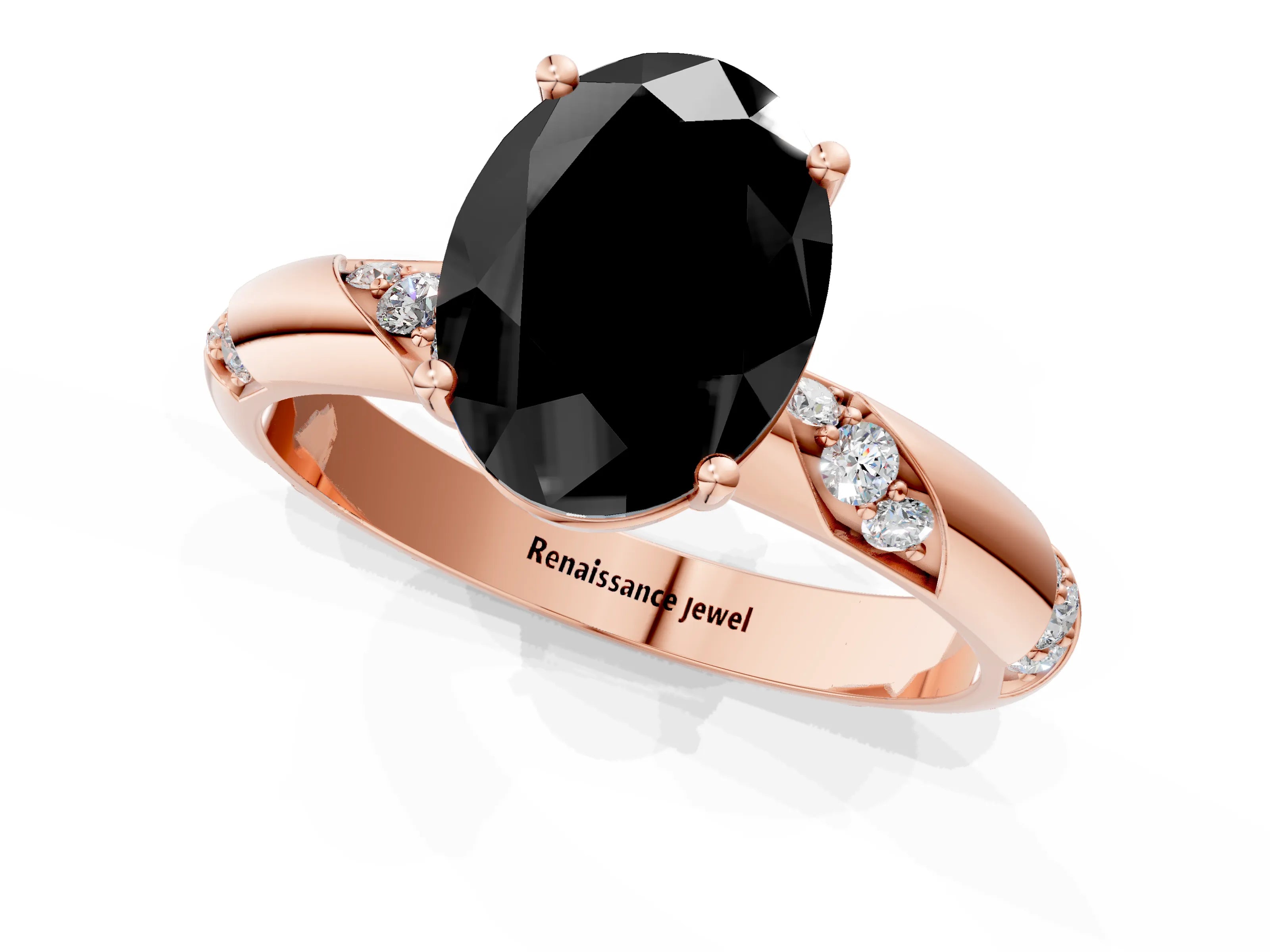 Rose gold Fancy Black Oval Cut Solitaire Diamond Engagement Ring with Twisted Pave Band and Four-Prong Setting_4
