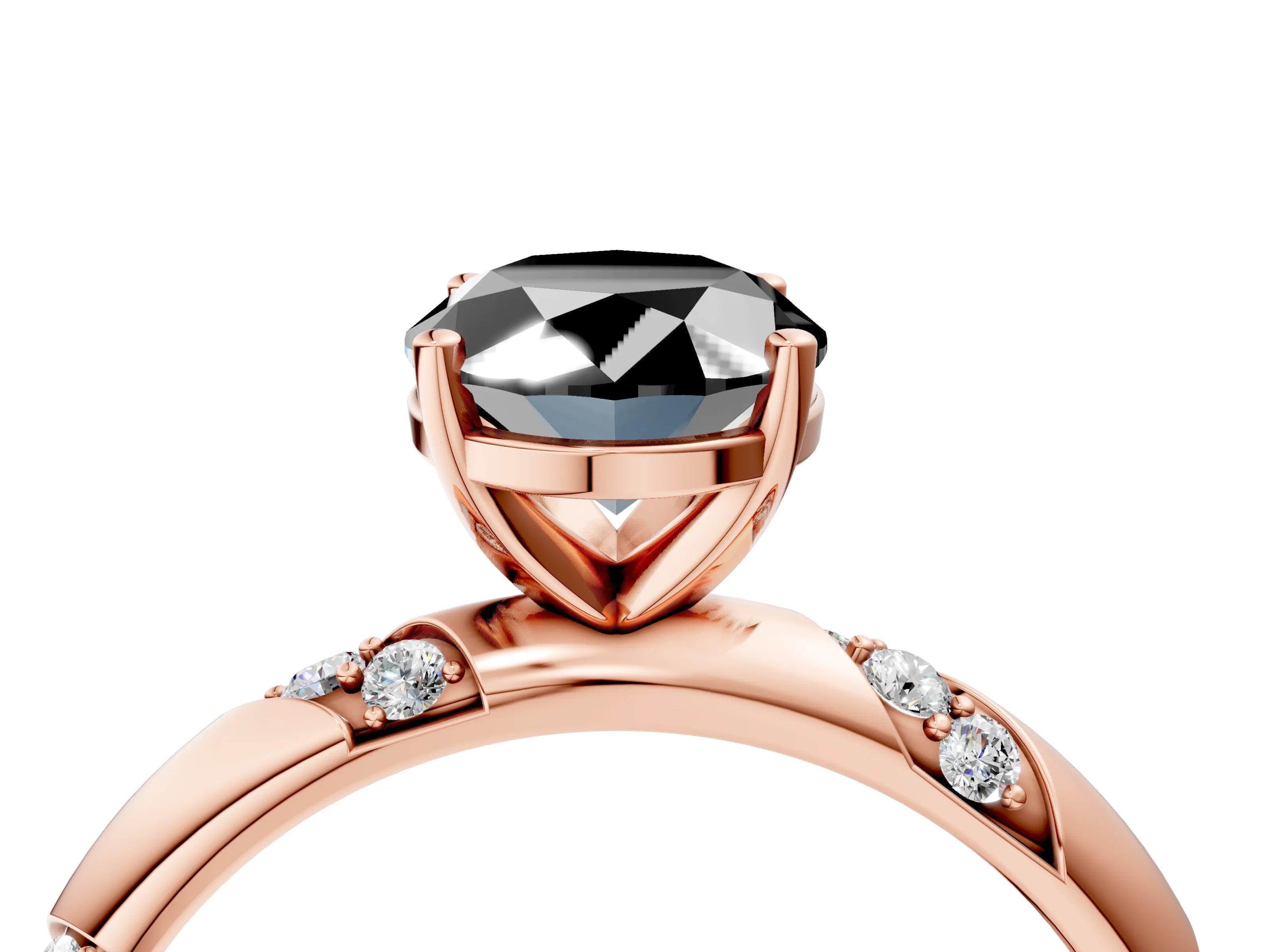 Rose gold Fancy Black Oval Cut Solitaire Diamond Engagement Ring with Twisted Pave Band and Four-Prong Setting_7