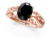 Rose gold Fancy Black Oval Cut Solitaire Diamond Leaf-Inspired Vine Band Ring with Prong Setting_1