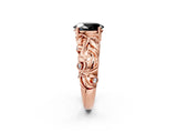Rose gold Fancy Black Oval Cut Solitaire Diamond Leaf-Inspired Vine Band Ring with Prong Setting_2