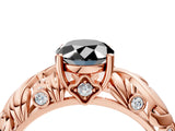 Rose gold Fancy Black Oval Cut Solitaire Diamond Leaf-Inspired Vine Band Ring with Prong Setting_4