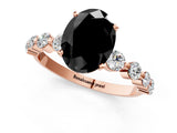 Rose gold Fancy Black Oval Cut Solitaire Diamond Ring with Pave Band and Four-Prong Setting_1