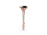 Rose gold Fancy Black Oval Cut Solitaire Diamond Ring with Pave Band and Four-Prong Setting_2
