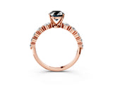 Rose gold Fancy Black Oval Cut Solitaire Diamond Ring with Pave Band and Four-Prong Setting_3