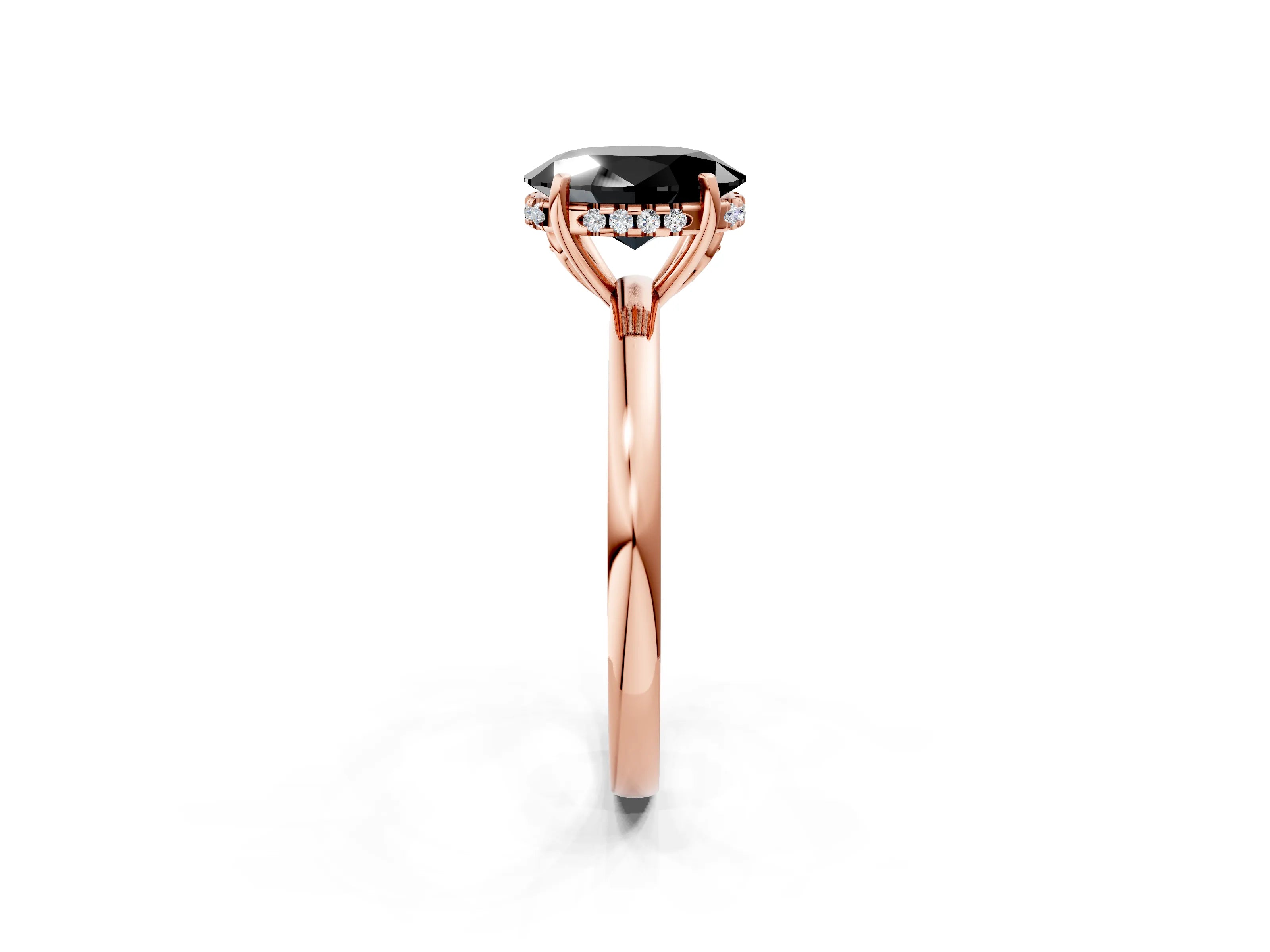 Rose gold Fancy Black Oval Cut Solitaire Diamond Ring with Prong Setting and Plain Band_2