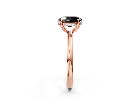 Rose gold Fancy Black Oval Cut Solitaire Diamond Ring with Prong Setting and Plain Band_2