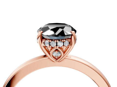 Rose gold Fancy Black Oval Cut Solitaire Diamond Ring with Prong Setting and Plain Band_4