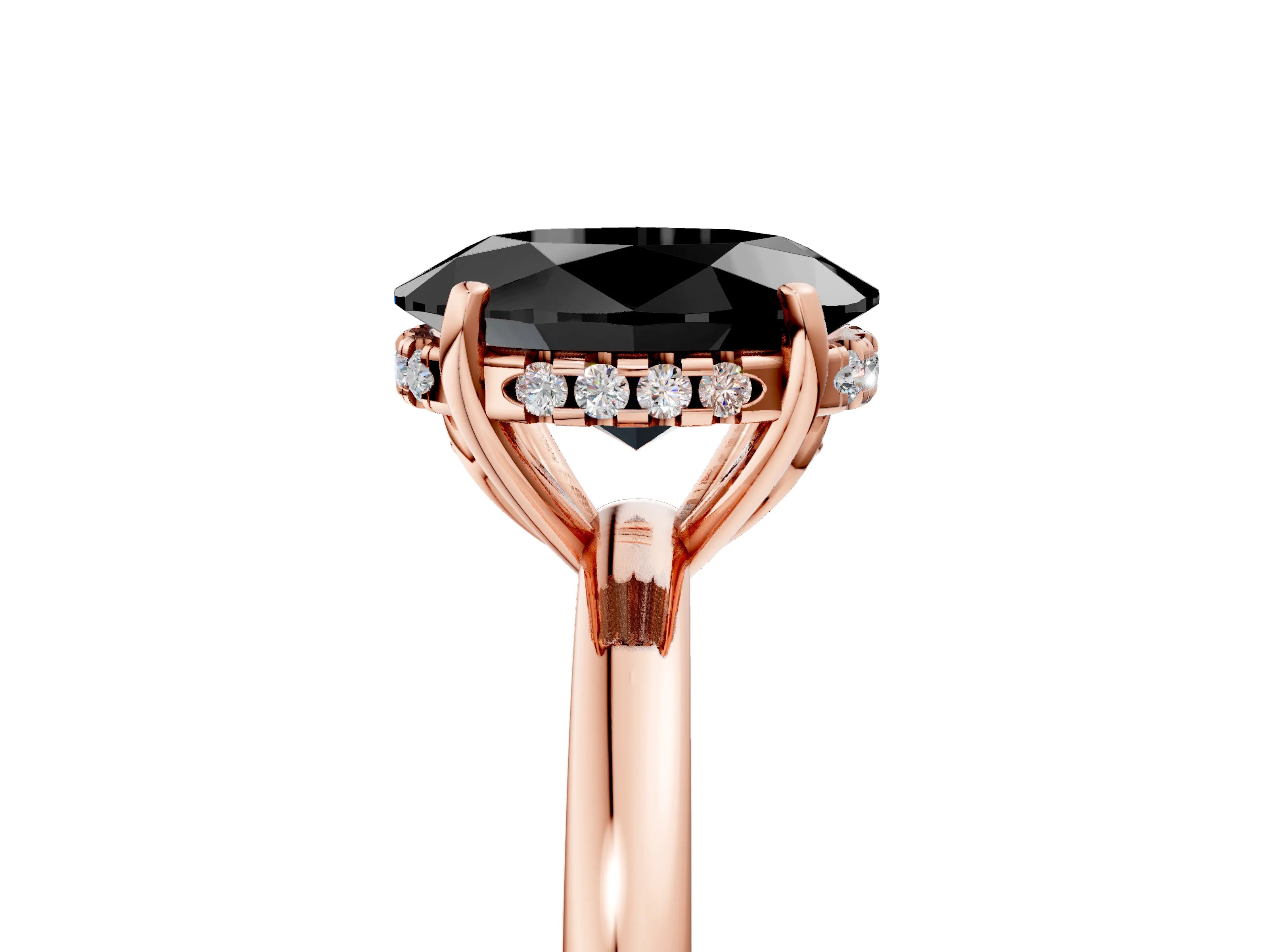 Rose gold Fancy Black Oval Cut Solitaire Diamond Ring with Prong Setting and Plain Band_5