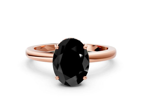 Rose gold Fancy Black Oval Cut Solitaire Diamond Ring with Prong Setting and Plain Band