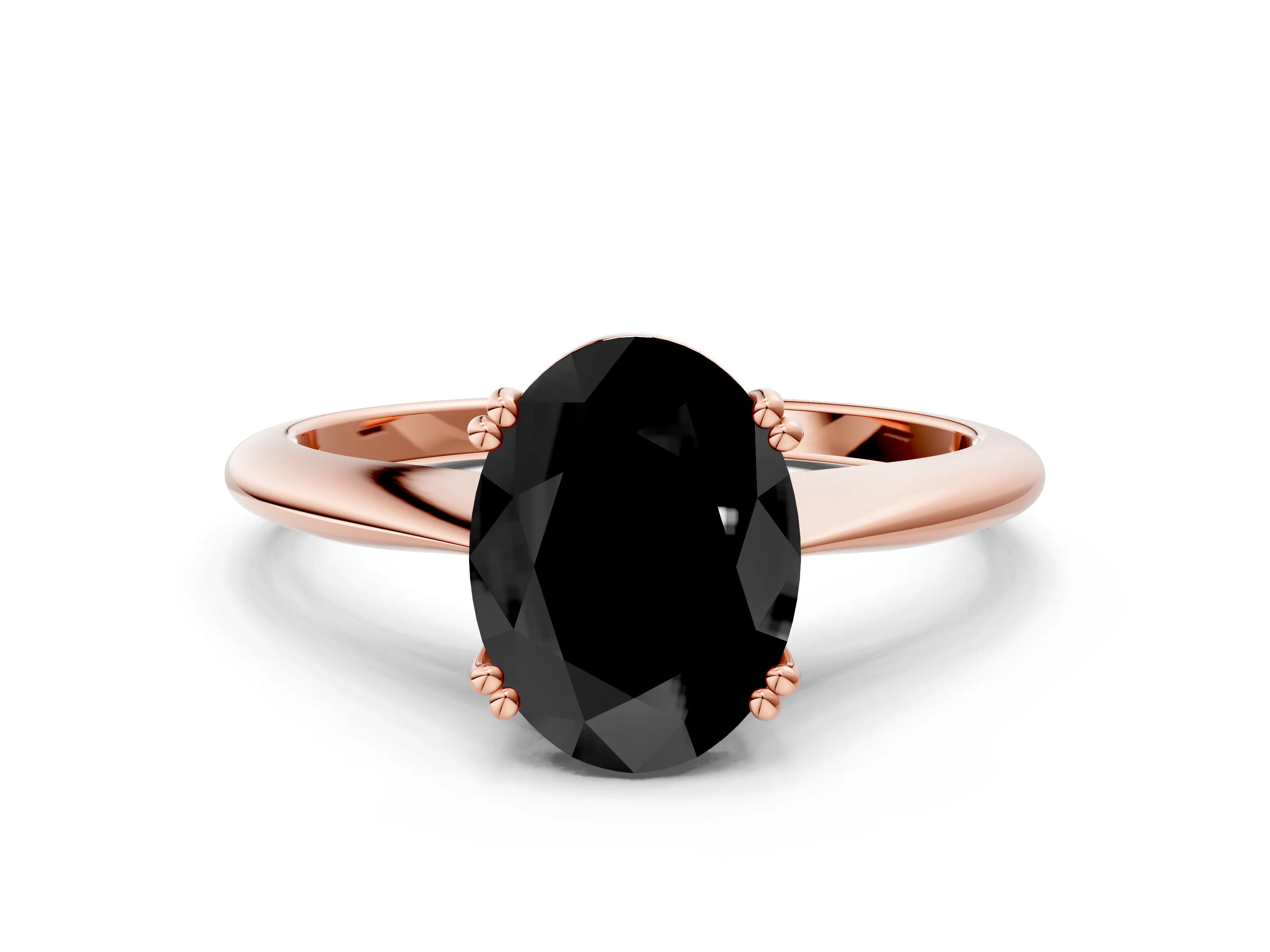 Rose gold Fancy Black Oval Cut Solitaire Diamond Ring with Six-Prong Setting and Classic Band