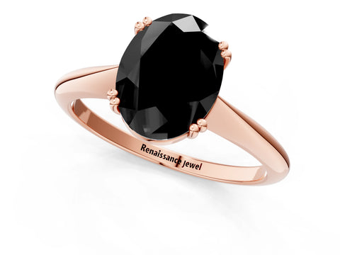 Rose gold Fancy Black Oval Cut Solitaire Diamond Ring with Six-Prong Setting and Classic Band_1