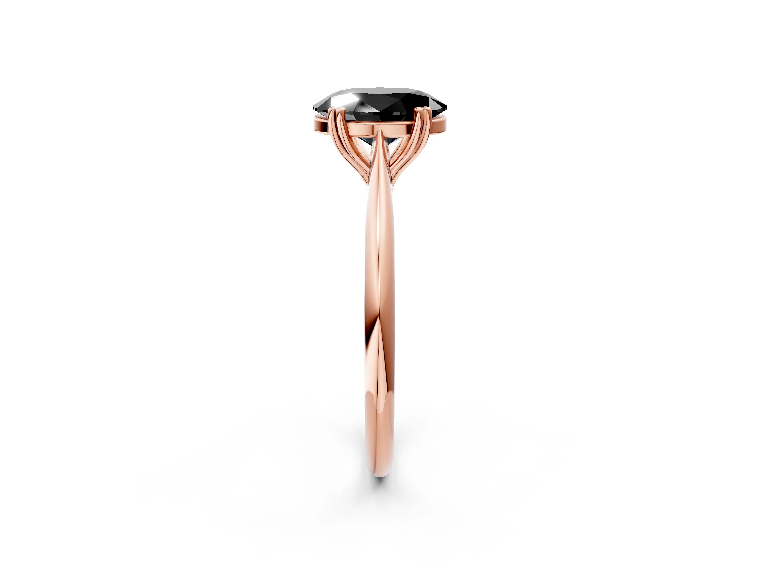 Rose gold Fancy Black Oval Cut Solitaire Diamond Ring with Six-Prong Setting and Classic Band_2