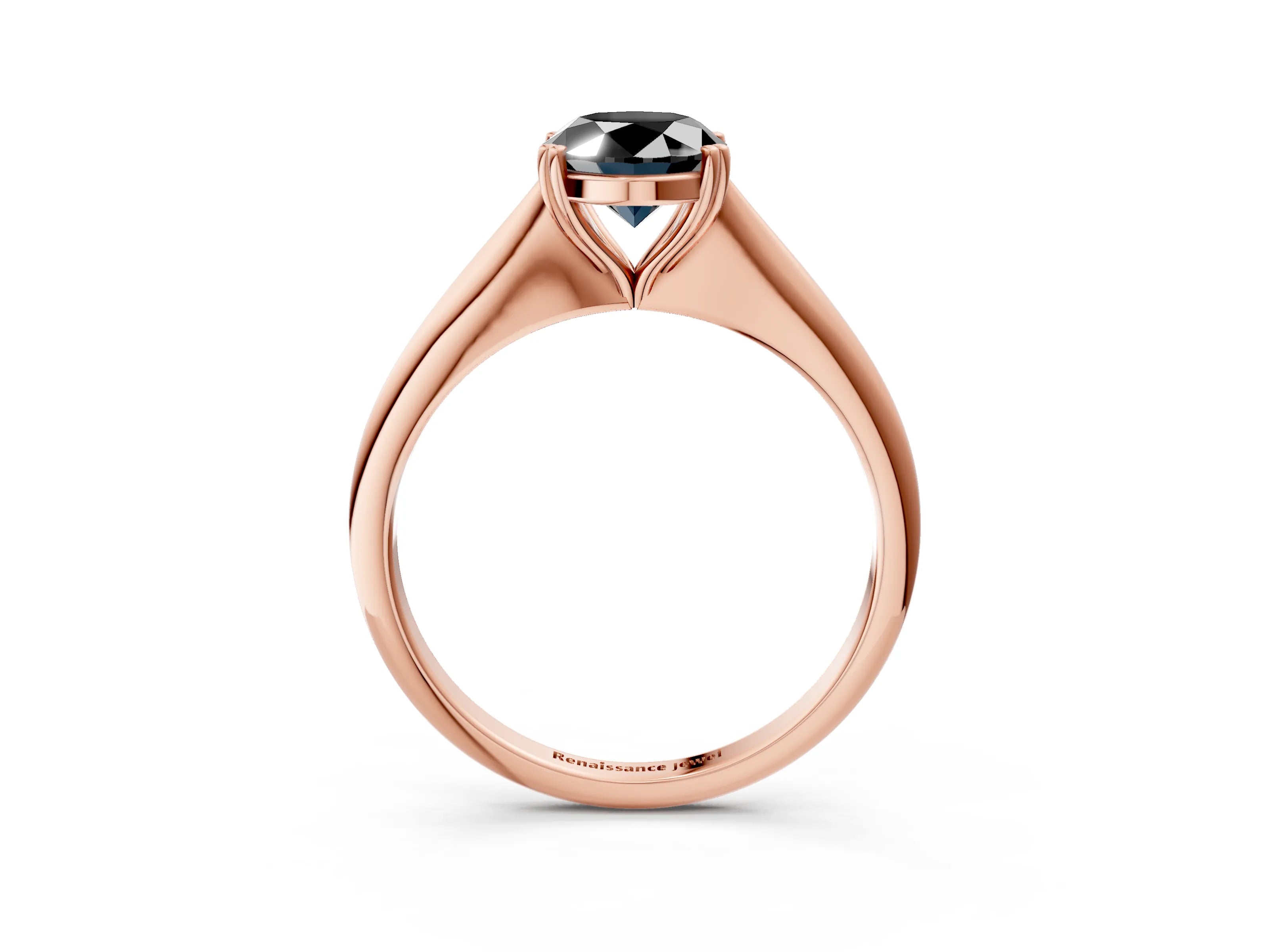 Rose gold Fancy Black Oval Cut Solitaire Diamond Ring with Six-Prong Setting and Classic Band_3