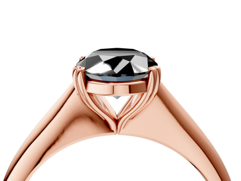 Rose gold Fancy Black Oval Cut Solitaire Diamond Ring with Six-Prong Setting and Classic Band_4