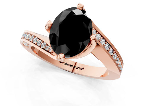 Rose gold Fancy Black Oval Cut Solitaire Diamond Twist Band with Pavé Setting and Four-Prong Setting_1