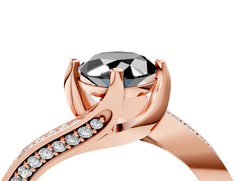 Rose gold Fancy Black Oval Cut Solitaire Diamond Twist Band with Pavé Setting and Four-Prong Setting_4