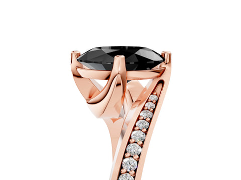 Rose gold Fancy Black Oval Cut Solitaire Diamond Twist Band with Pavé Setting and Four-Prong Setting_5